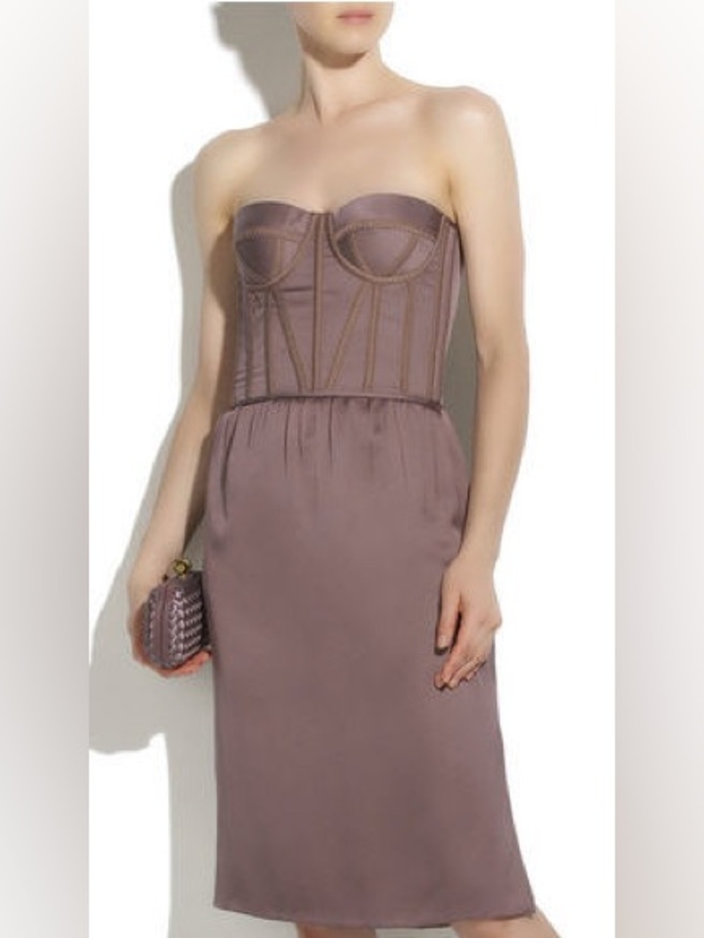 Bottega Veneta Silk Strapless Mauve Corset-Top Midi Dress Size 8